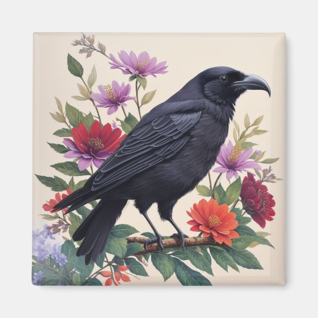 Raven Colorful Blommigt Art Magnet (Framsidan)