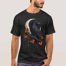 Raven Crescent Moon Halloween T-Shirt