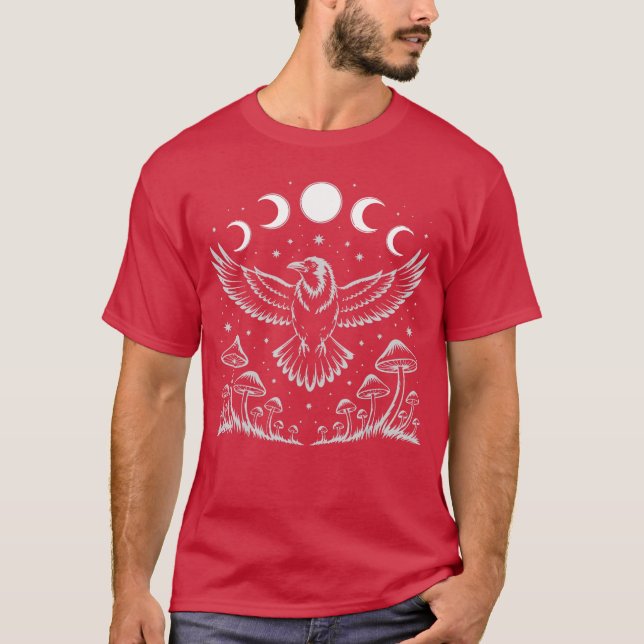 Raven Crow Blackbird Witchcore Mystical Moon T Shirt (Framsida)