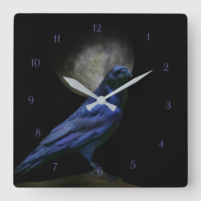 Raven eller Kråka Magic Gothic Clock Fyrkantig Klocka (Framsida)