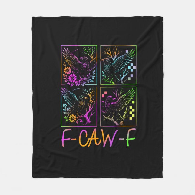 Raven F-Caw-F Färgglad Neon Goth Fågel Rolig  Fleecefilt (Framsidan)