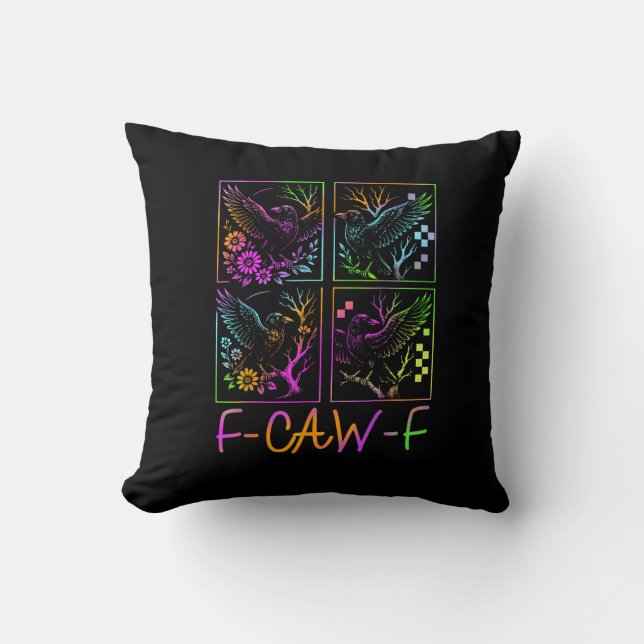 Raven F-Caw-F Färgglad Neon Goth Fågel Rolig  Kudde (Framsida)