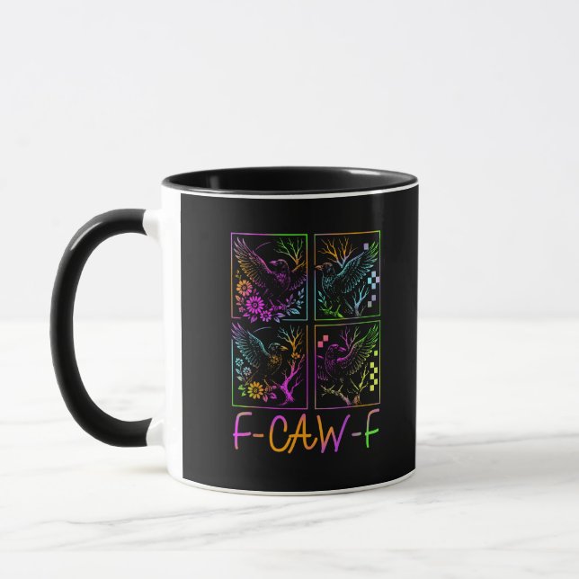 Raven F-Caw-F Färgglad Neon Goth Fågel Rolig  Mugg (Vänster)