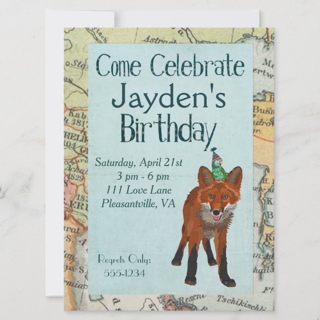 RÄVEN & FÅGELN UNDERSÖKER FÖDELSEDAGINBJUDAN INBJUDNINGAR (Framsida)