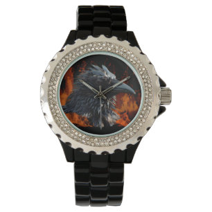Raven Flames Wiccan Gothic Design Armbandsur