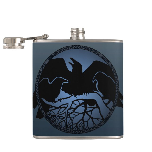 Raven Flask Anpassningsbar Raven/Kråka Art Drink-k Fickplunta (Öppnad)