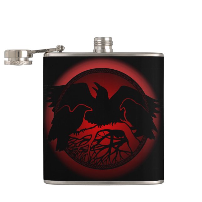 Raven Flask Anpassningsbar Raven/Kråka Art Drink-k Fickplunta (Öppnad)