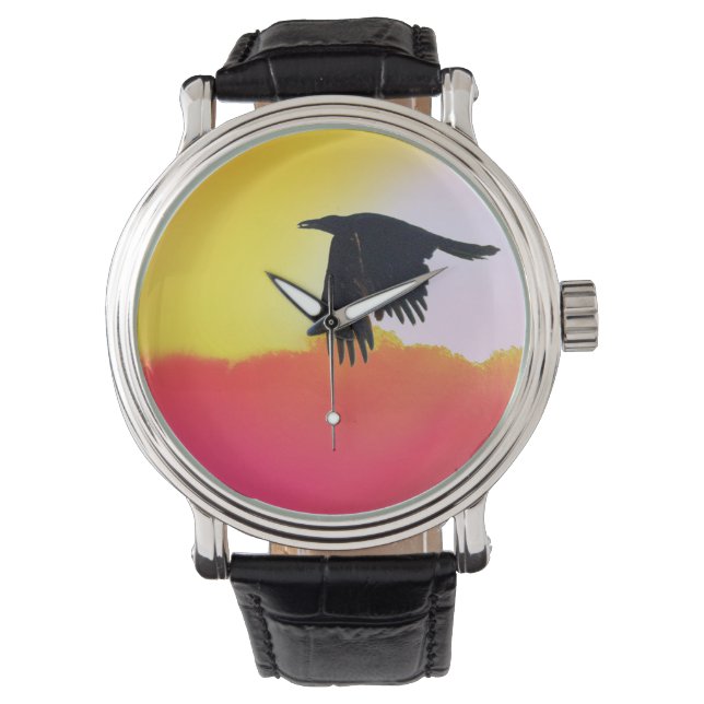 Raven Flies vid Sunset Watch Armbandsur (Framsida)
