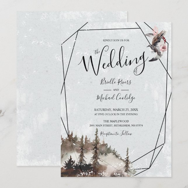 Raven, Forest och Crescent Måne Bröllop Inbjudningar (Fram/baksida)