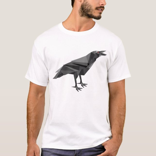 Raven Geometric Cubist Grått Triangles T Shirt (Framsida)