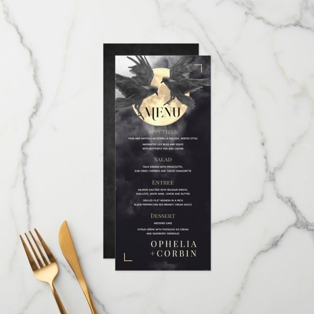 Raven & Golden Måne Gothic Bröllop Meny (Fram/Back In Situ)