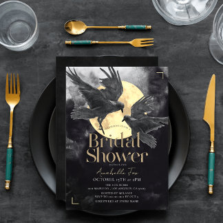 Raven & Golden Moon Gothic Bröllopsdusch Inbjudningar
