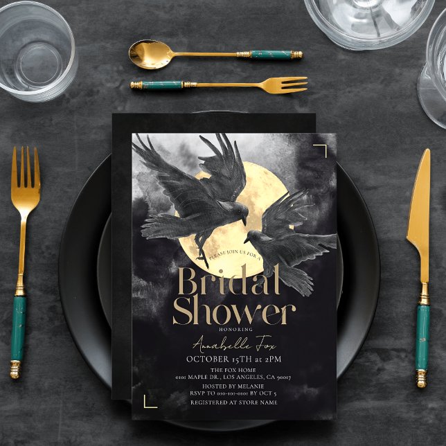 Raven & Golden Moon Gothic Bröllopsdusch Inbjudningar (Skapare uppladdad)