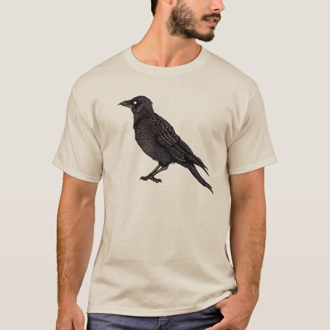 Raven Gothic Art Creepy Kråka Bläck Teckning T Shirt (Framsida)