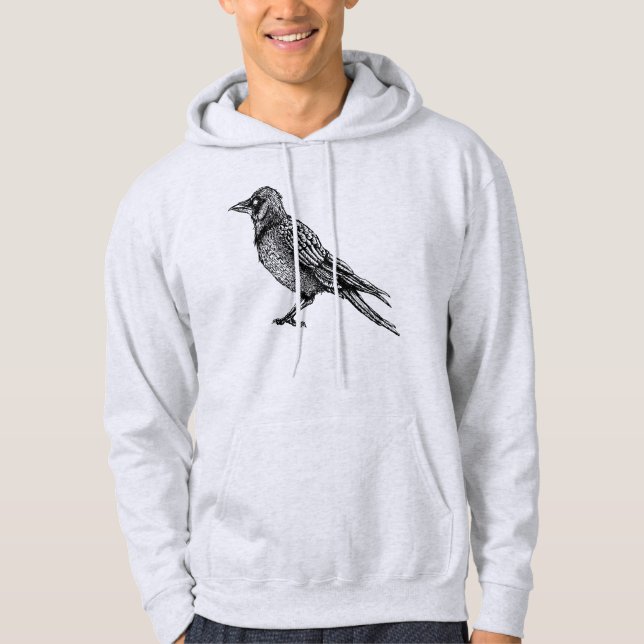 Raven Gothic Black and White Horror Bläck Teckning Hoodie (Framsida)