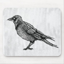 Raven Gothic Black and White Horror Bläck Teckning Musmatta