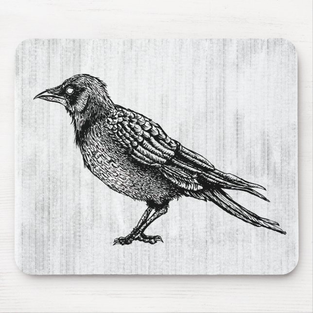Raven Gothic Black and White Horror Bläck Teckning Musmatta (Framsidan)