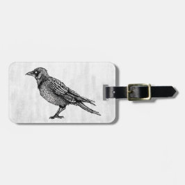 Raven Gothic Black och White Bird Bläck Teckning Bagagebricka