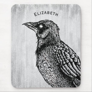 Raven Gothic Black White Creepy Bird Teckning Namn Musmatta
