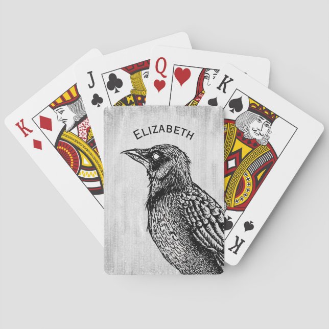 Raven Gothic Black White Horror Bläck Teckning Nam Casinokort (Baksidan)