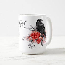 Raven Gothic Ro Watercolor Fantasy Art Monogram Kaffemugg