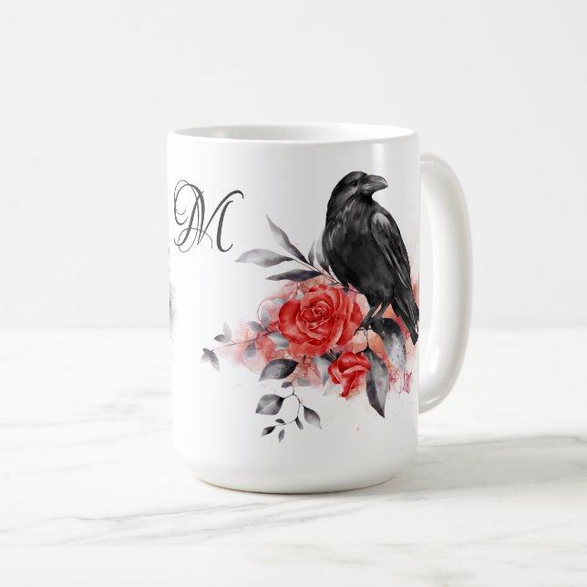 Raven Gothic Ro Watercolor Fantasy Art Monogram Kaffemugg (Framsida höger)