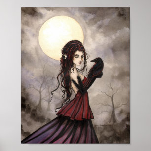Raven gotisk fantasy kvinna Wicca konst Poster