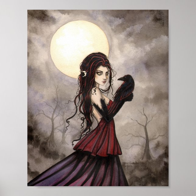 Raven gotisk fantasy kvinna Wicca konst Poster (Framsidan)