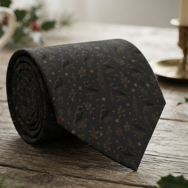 Raven gotisk jul mörk slips (Dark raven necktie for husband at holiday party)