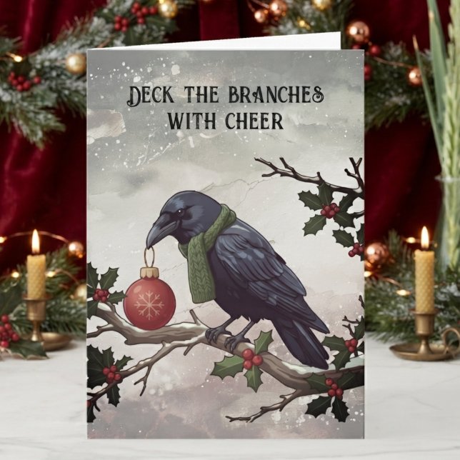 Raven Gotisk Vinter Kort (Gothic raven holiday card for alternative friends celebrating a moody winter Christmas.)