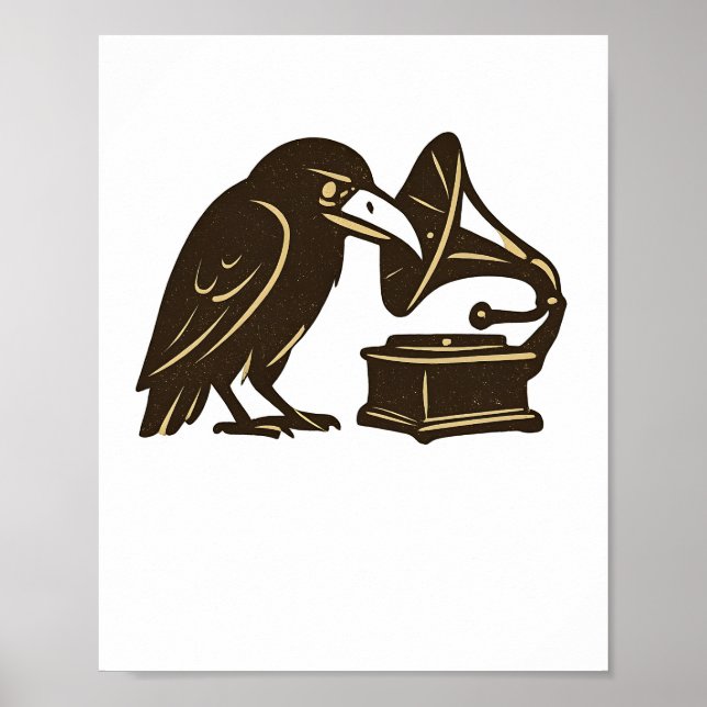 Raven Gramophone Vintage Musikkonst Poster (Framsidan)