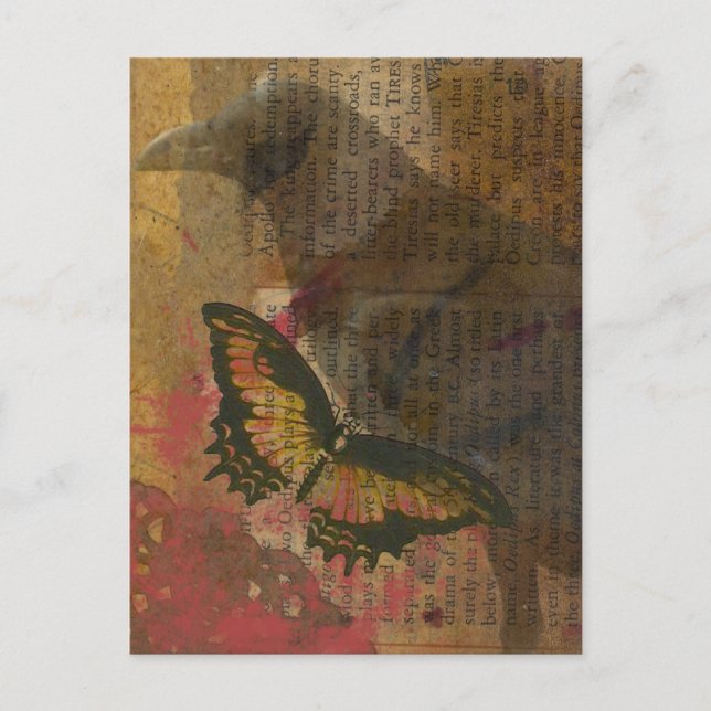 Raven Grunge Collage Vykort (Framsida)