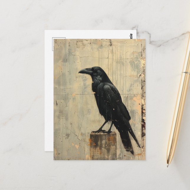 Raven Grunge Cracks Painting Vykort (Fram/Back In Situ)