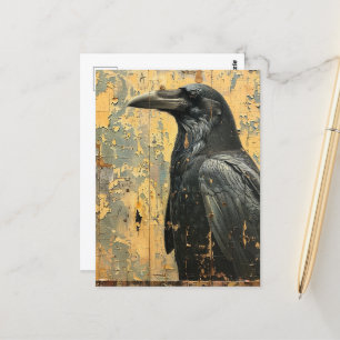 Raven Grunge Cracks Peeling Painting Painting Vykort