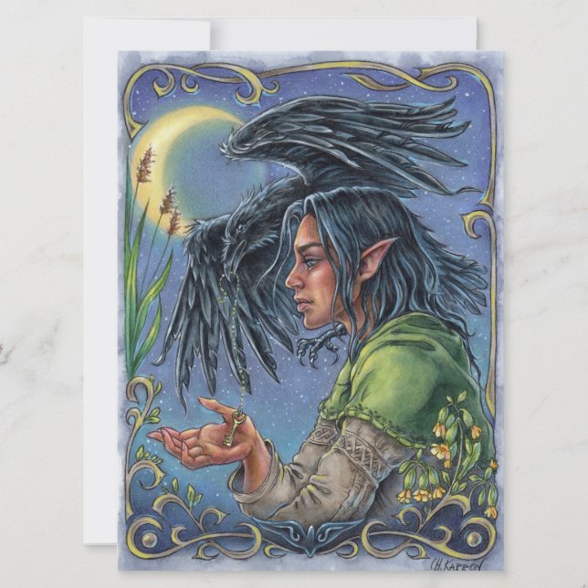 Raven Guide Art Card Fairytale Fantasy Måne (Framsida)