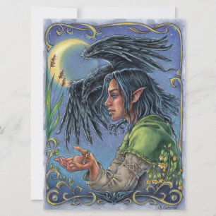 Raven Guide Art Card Fairytale Fantasy Måne