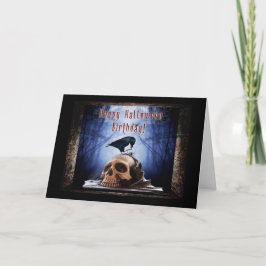 Raven Halloween Birthday - Raven on Skull Card Kort