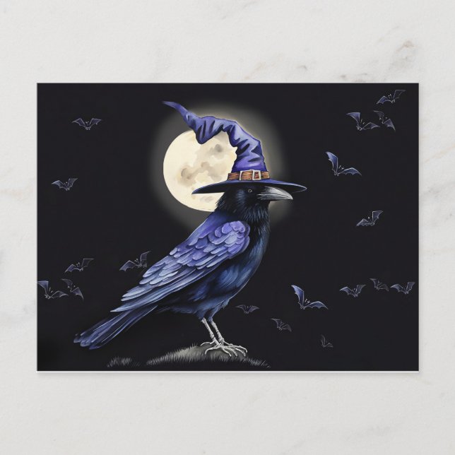 Raven Halloween Folk Art Stil Helg Vykort (Framsida)