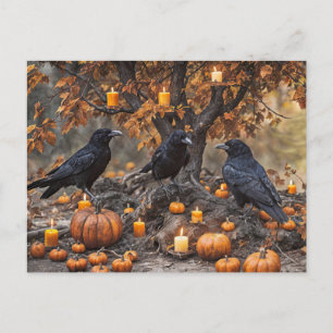 Raven Halloween med Pumpkins and Candles Helg Vykort