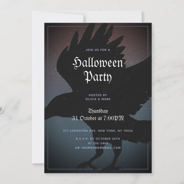 Raven Halloween Night Starry Himmel Grunge Inbjudningar (Framsida)