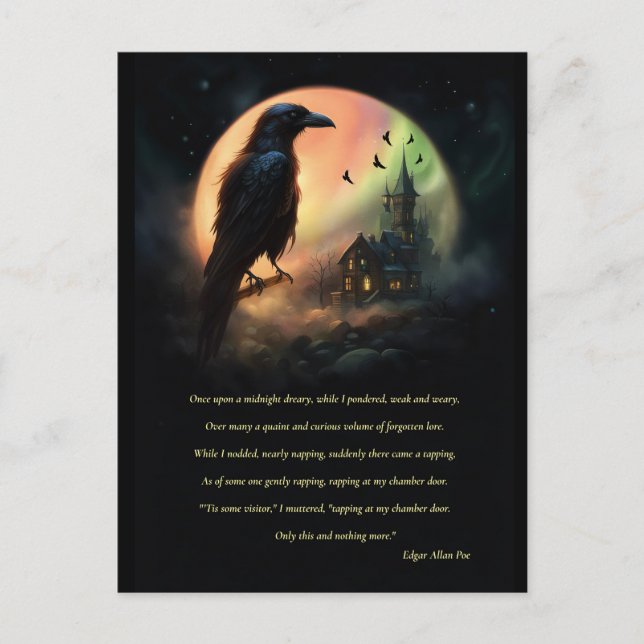 Raven Halloween Postcard Edgar Allan Poe Helg Vykort (Framsida)