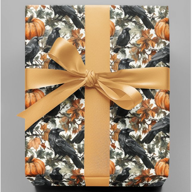 Raven Halloween Pumpkins Watercolor Autumn Presentpapper (Skapare uppladdad)