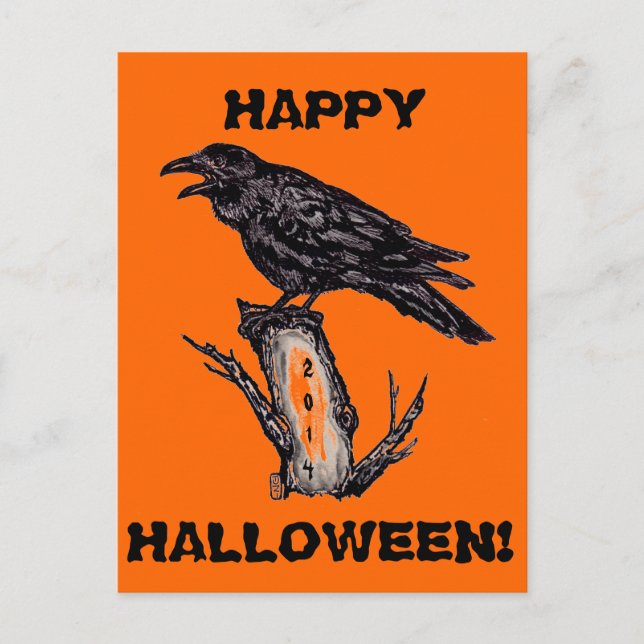 Raven Halloween-vykort, datum kan ändras Vykort (Framsida)