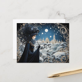 Raven-Hearing Nouveau Witch Vykort