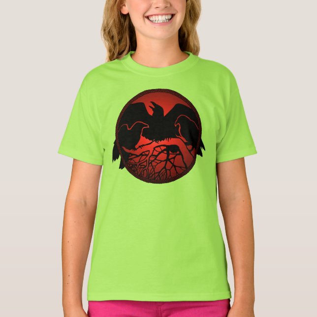 Raven Hoodie Sweatshirt Barn Raven Hooded Shirt Tee Shirt (Framsida)