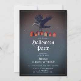 Raven Houses Moonlight Halloween Natt Inbjudningar