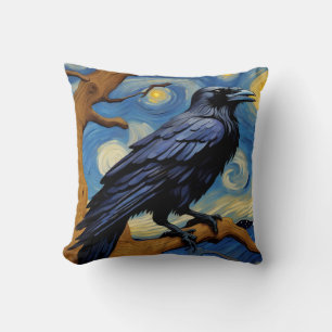 Raven i en gammal Oak Träd Starry Natt Kudde