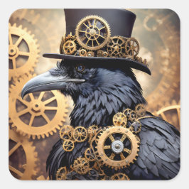 Raven i Top hat Steampunk Art Fyrkantigt Klistermärke