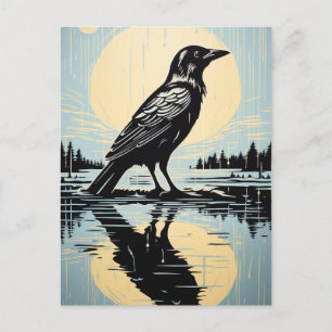 Raven i vatten vykort