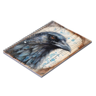Raven Illustration med Watercolor Notebook Anteckningsbok